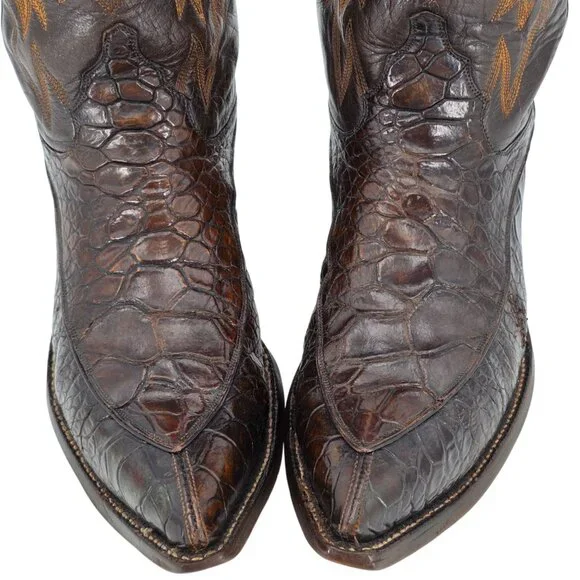 Vintage Exotic Justin Cowboy Boots Mens size 9D Brown Western 9020 White Label - Picture 2 of 16